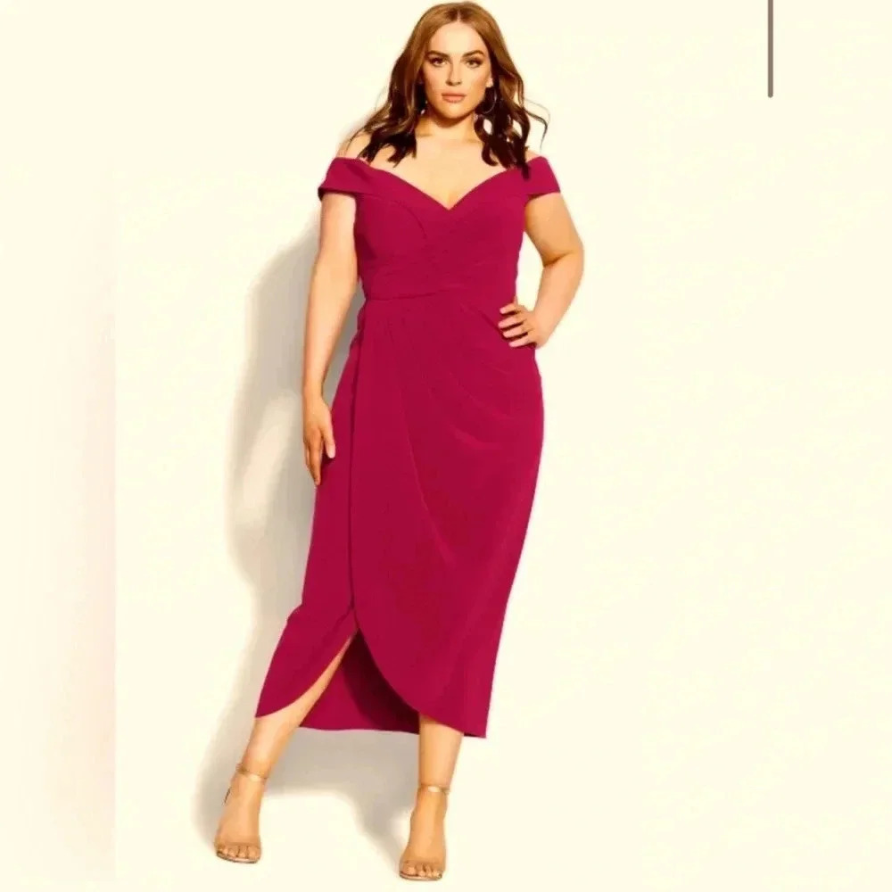 City Chic Rippled Love Magenta dress size XL/22